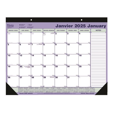 Calendrier sous-main mensuel (2025)