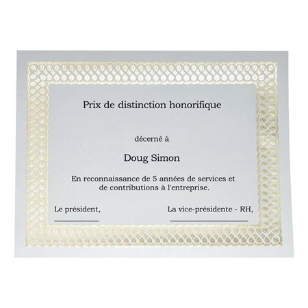 Certificats dorés métallisés St.James™ Elite