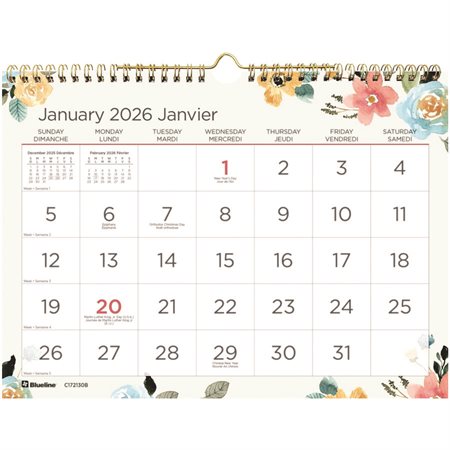 Calendrier mural mensuel à gros caractères (2025)