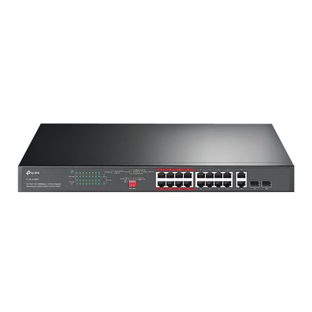 Commutateur PoE non géré 16 ports 10 / 100 Mbps + 2 ports Gigabit