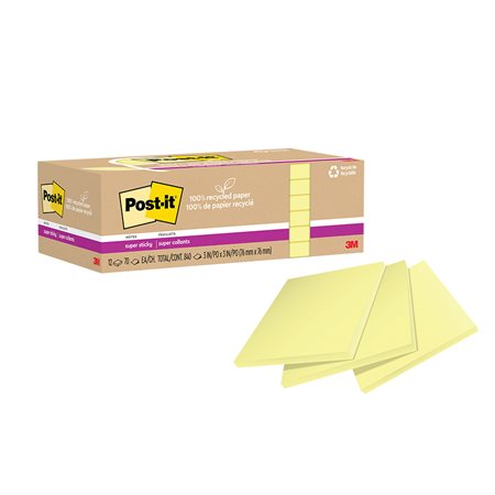 Feuillets recyclés Post-it® Super Sticky - Jaune canari