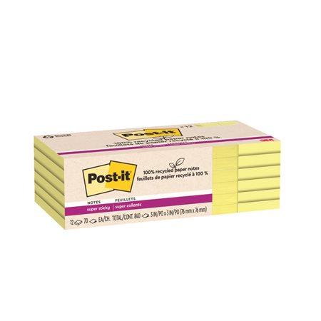 Feuillets recyclés Post-it® Super Sticky - Jaune canari