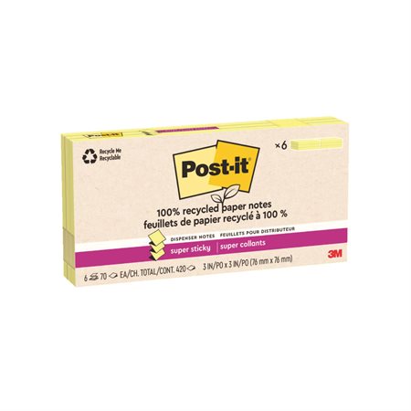 Feuillets recyclés Post-it® Super Sticky - Jaune canari