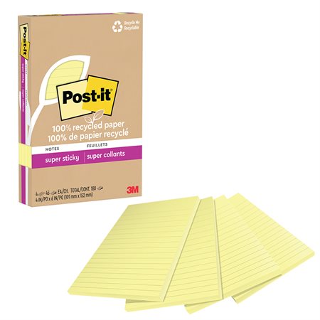 Feuillets recyclés Post-it® Super Sticky - Jaune canari