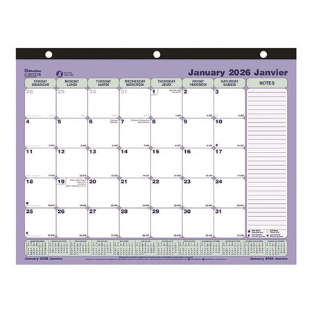 Calendrier sous-main mensuel (2026)