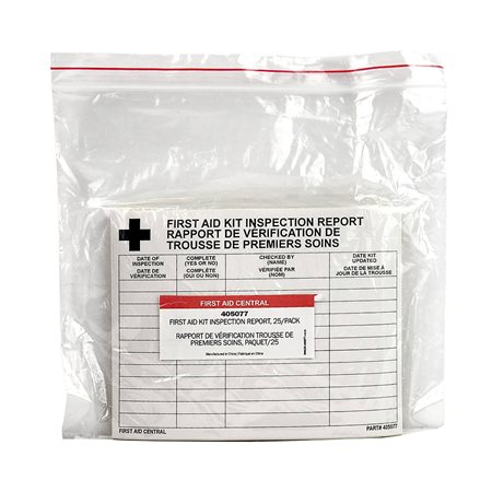 Fiches de rapport d’inspection pour trousses de premiers soins