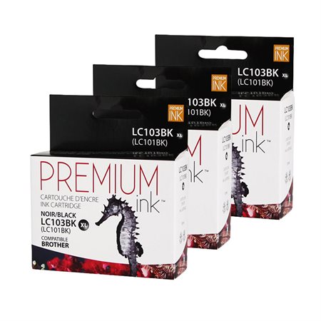 Ensemble de trois cartouches d’encre compatibles à haut rendement (Alternative à Brother LC103BK)